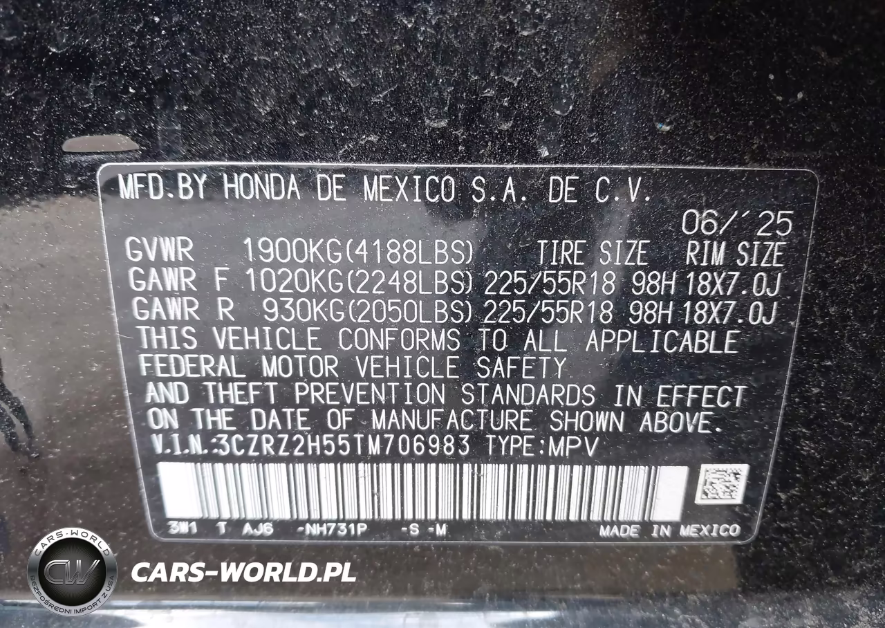 2026 Honda Hr-V Awd Sport VIN:3CZRZ2H55TM706983 - 9
