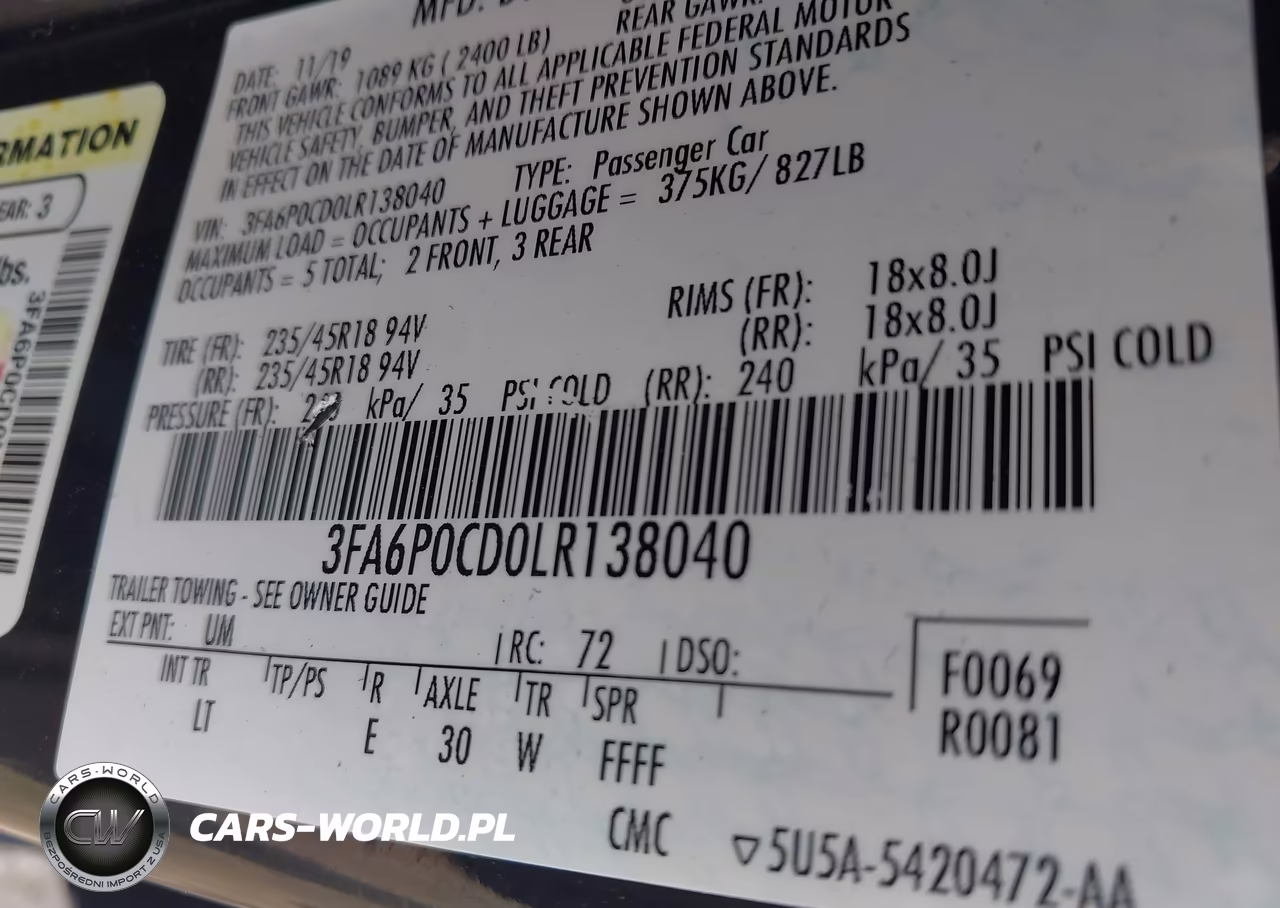 2020 Ford Fusion Sel VIN:3FA6P0CD0LR138040 - 9
