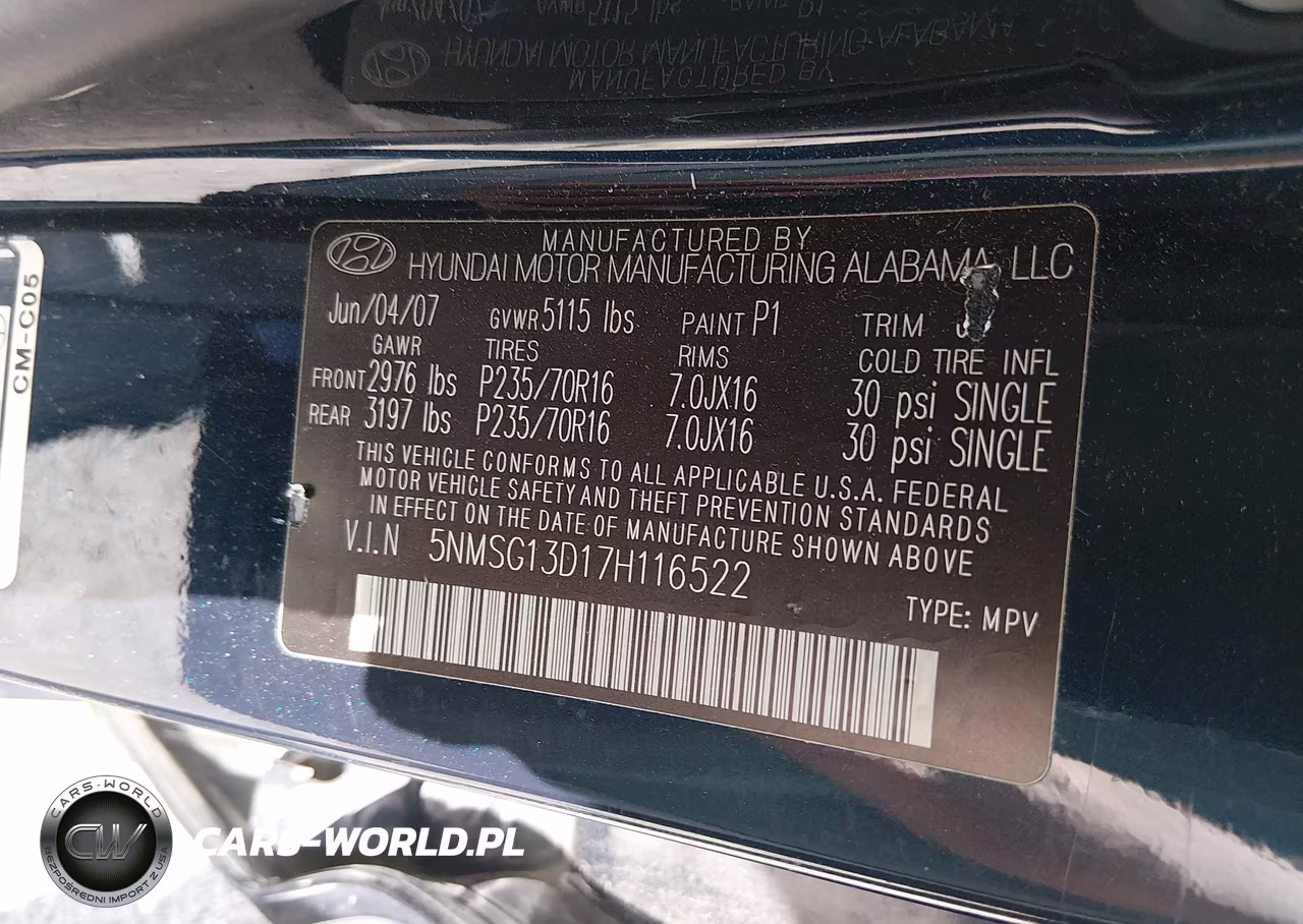 2007 Hyundai Santa Fe Gls VIN:5NMSG13D17H116522 - 9