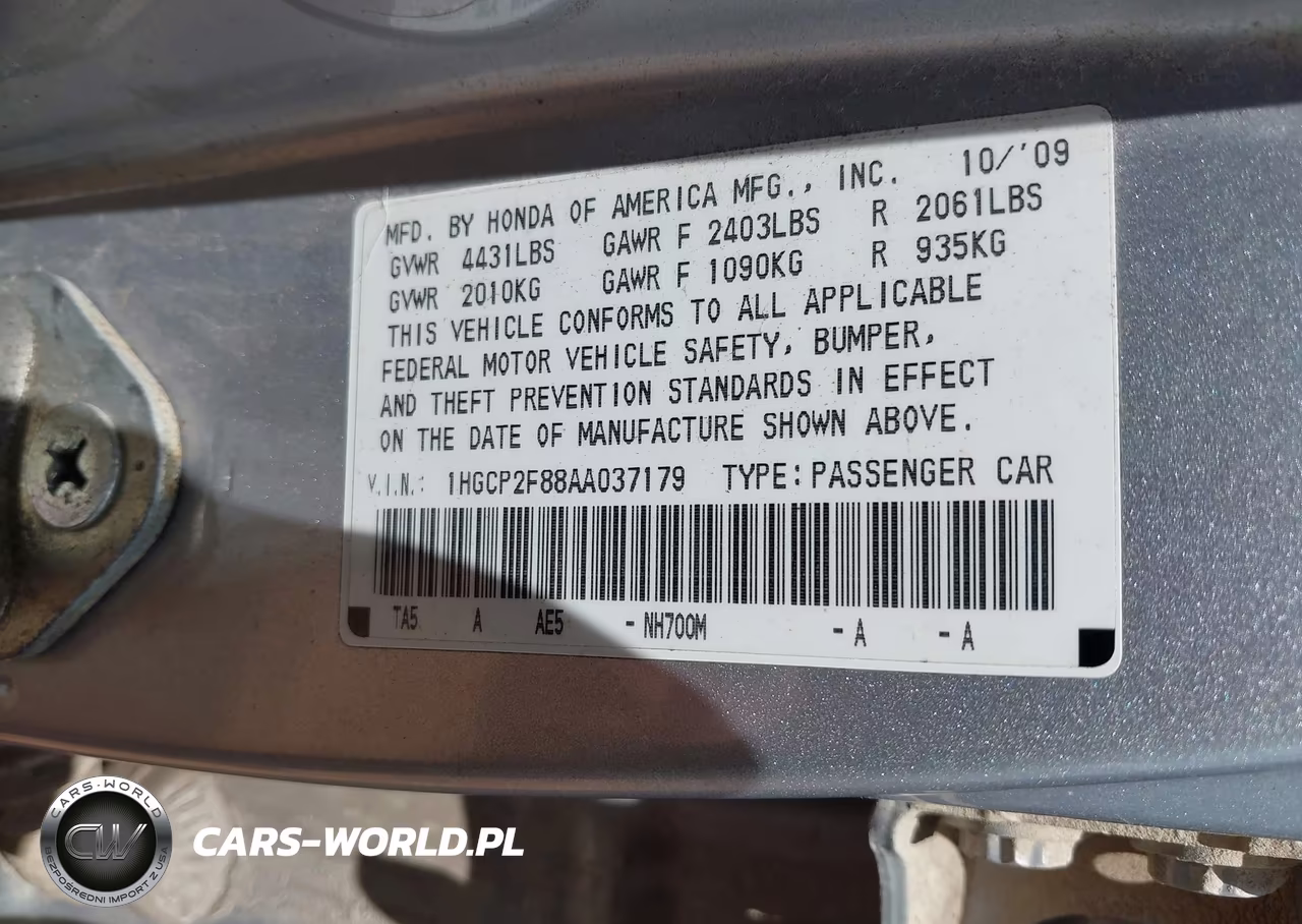 2010 Honda Accord 2.4 Ex-L VIN:1HGCP2F88AA037179 - 9