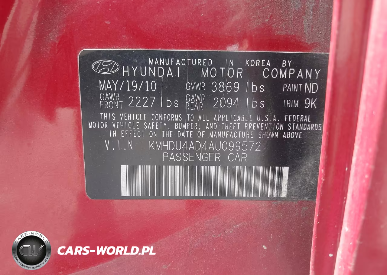2010 Hyundai Elantra Gls VIN:KMHDU4AD4AU099572 - 9