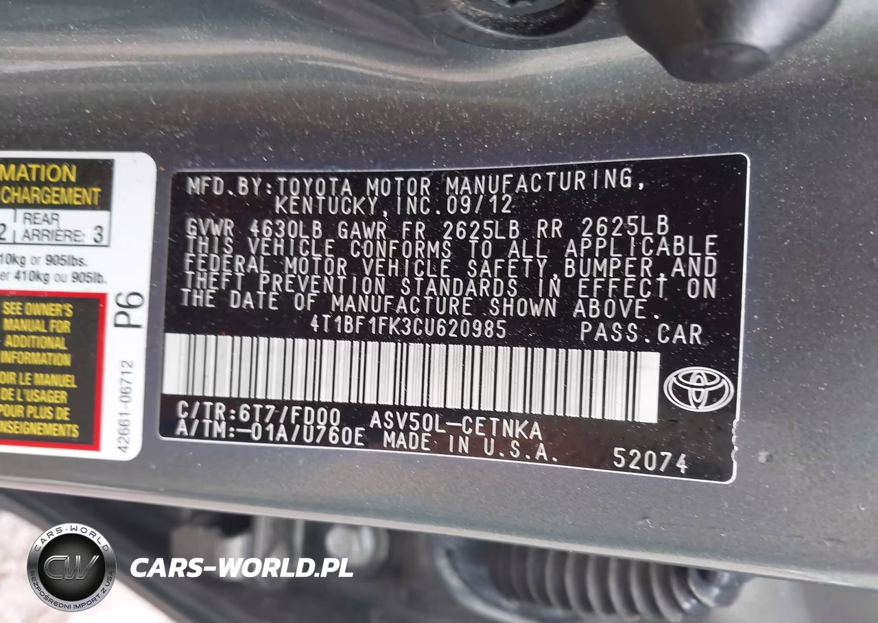 2012 Toyota Camry Le VIN:4T1BF1FK3CU620985 - 9