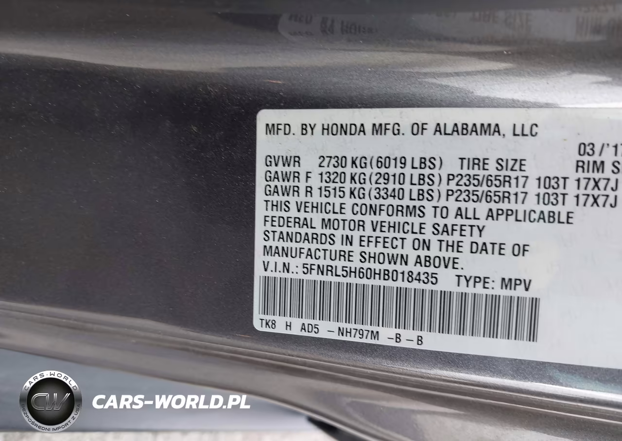 2017 Honda Odyssey Ex-L VIN:5FNRL5H60HB018435 - 9