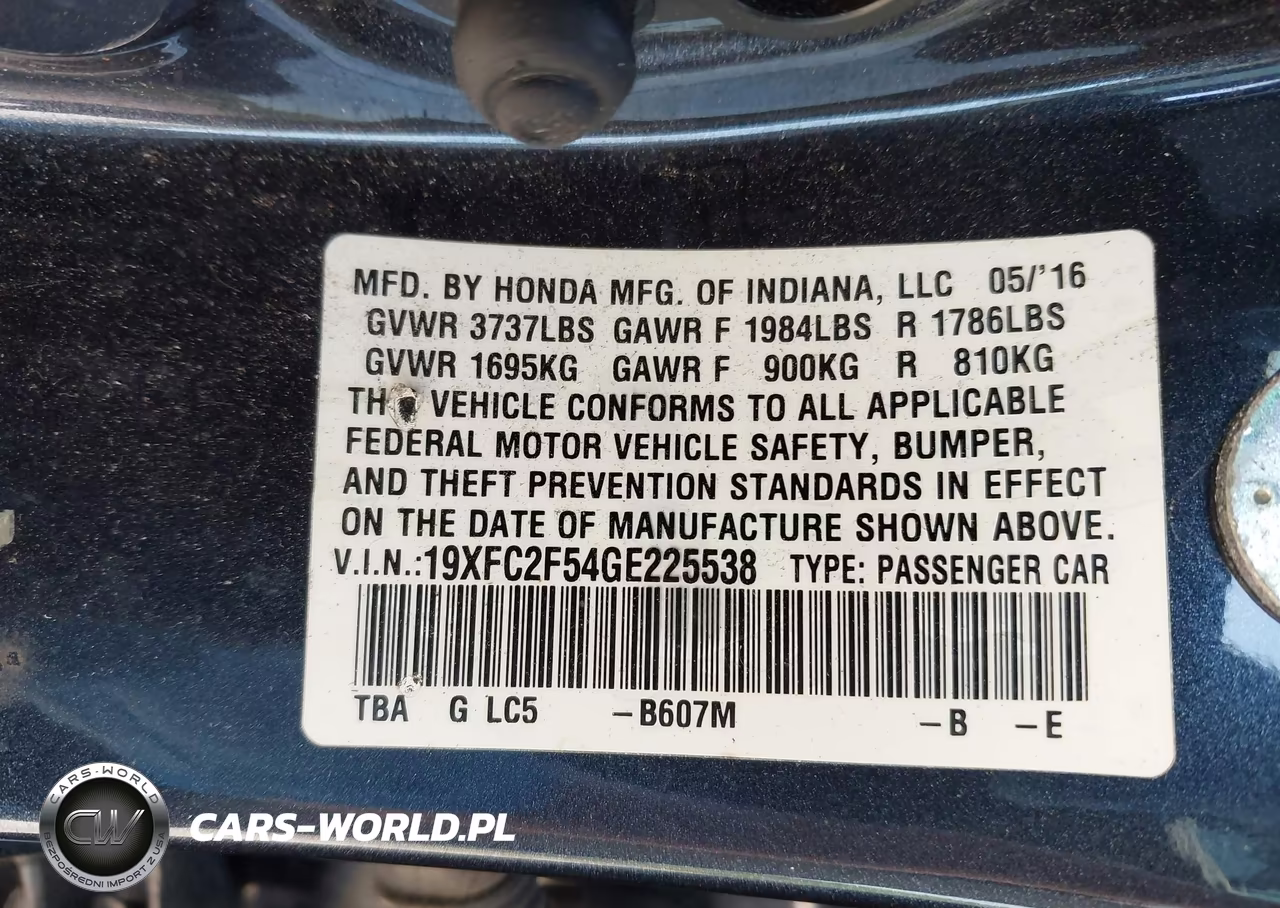 2016 Honda Civic Lx VIN:19XFC2F54GE225538 - 9