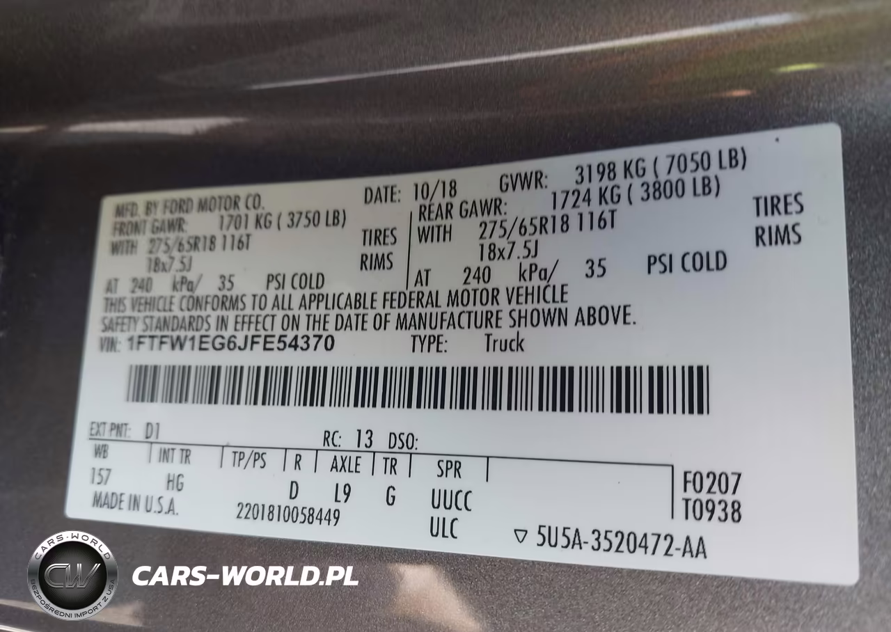 2018 Ford F-150 Lariat VIN:1FTFW1EG6JFE54370 - 9
