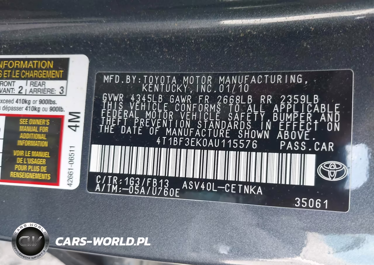 2010 Toyota Camry Le VIN:4T1BF3EK0AU115576 - 9