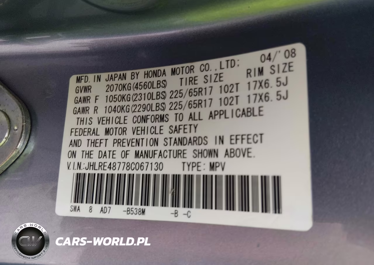 2008 Honda Cr-V Ex-L VIN:JHLRE48778C067130 - 9