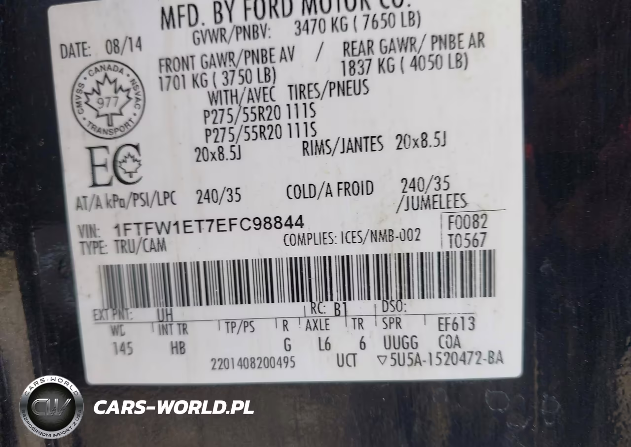 2014 Ford F-150 Lariat VIN:1FTFW1ET7EFC98844 - 9