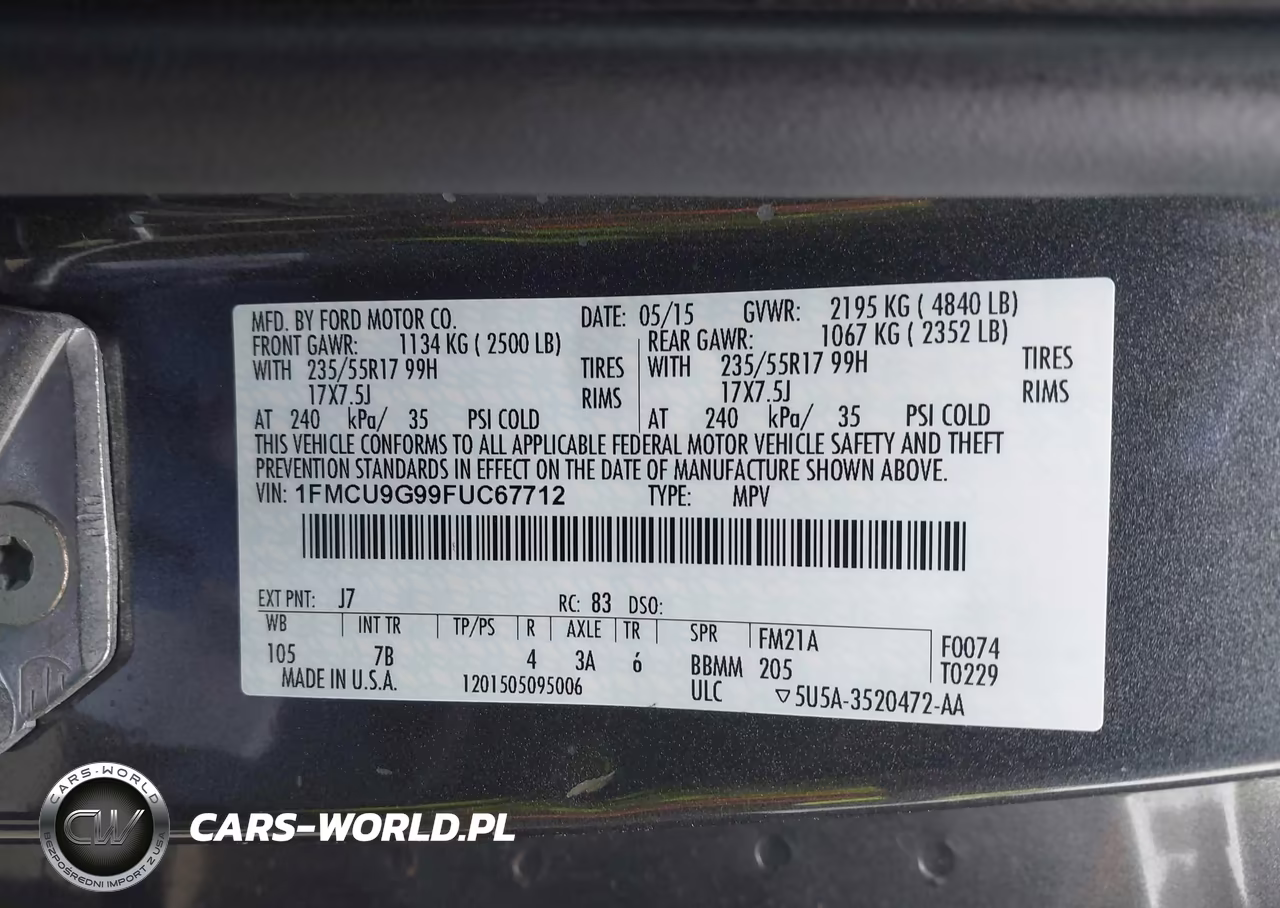 2015 Ford Escape Se VIN:1FMCU9G99FUC67712 - 9