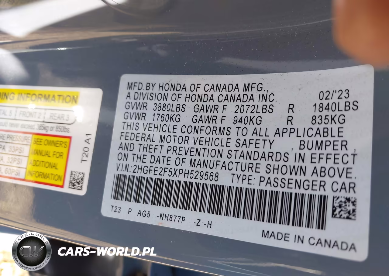 2023 Honda Civic Sport VIN:2HGFE2F5XPH529568 - 9