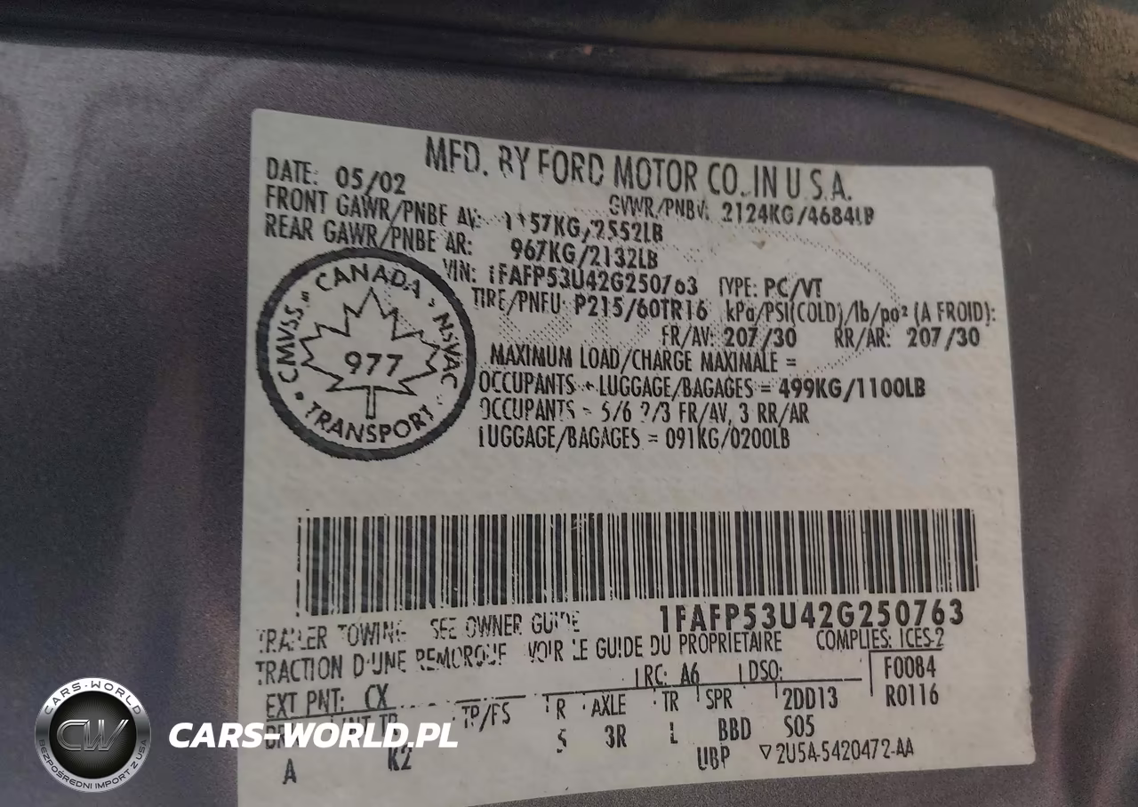 2002 Ford Taurus Se VIN:1FAFP53U42G250763 - 9