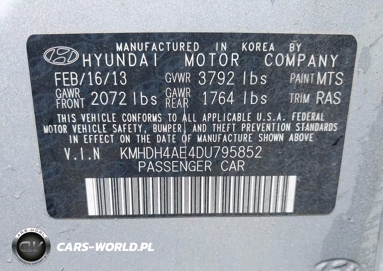 2013 Hyundai Elantra Gls VIN:KMHDH4AE4DU795852 - 9