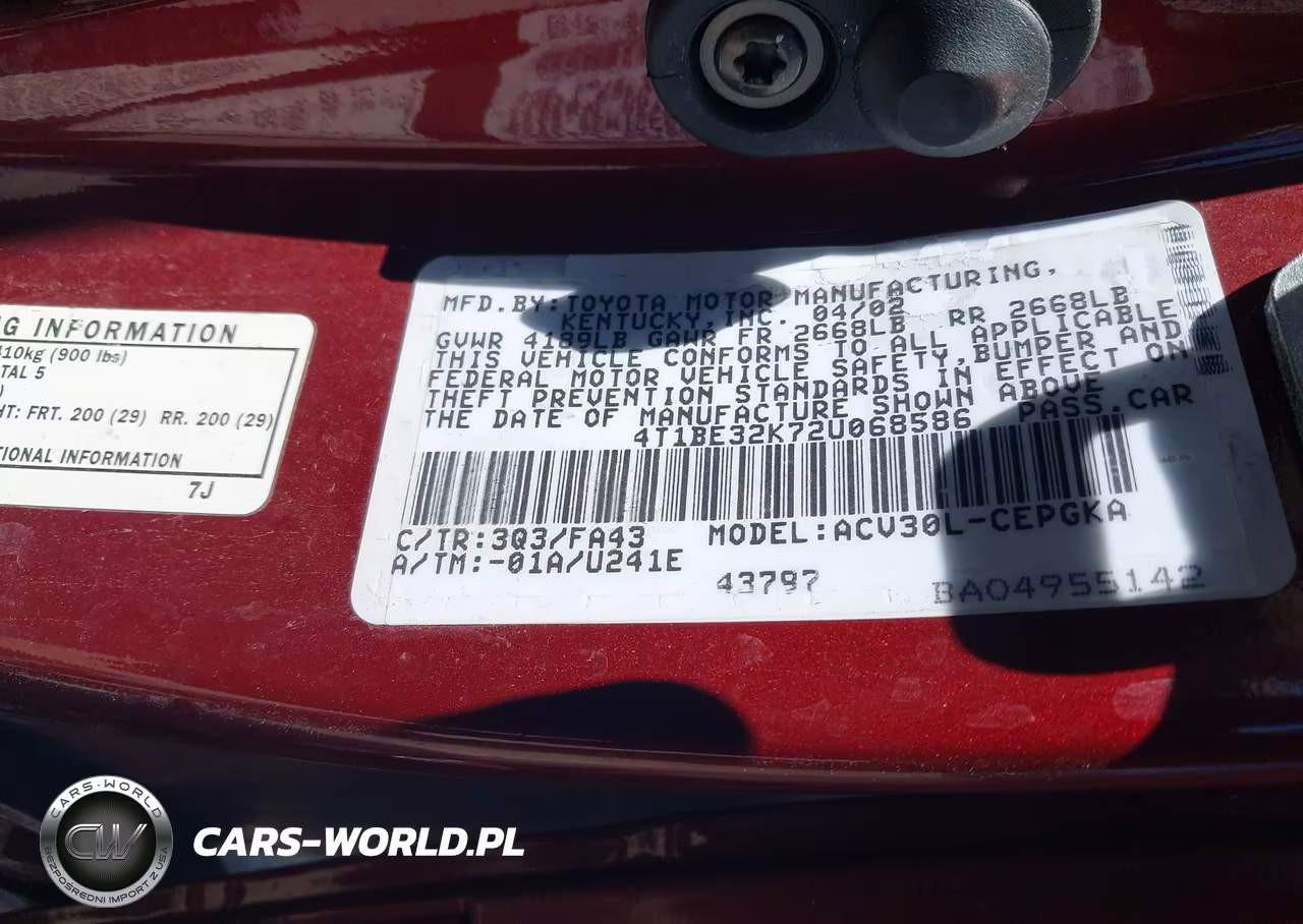 2002 Toyota Camry Xle VIN:4T1BE32K72U068586 - 9