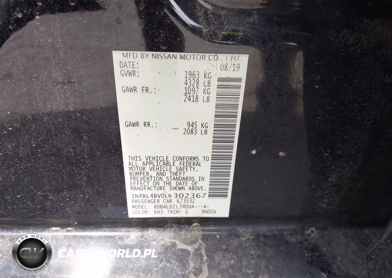 2020 Nissan Altima S Fwd VIN:1N4BL4BV0LN302367 - 9