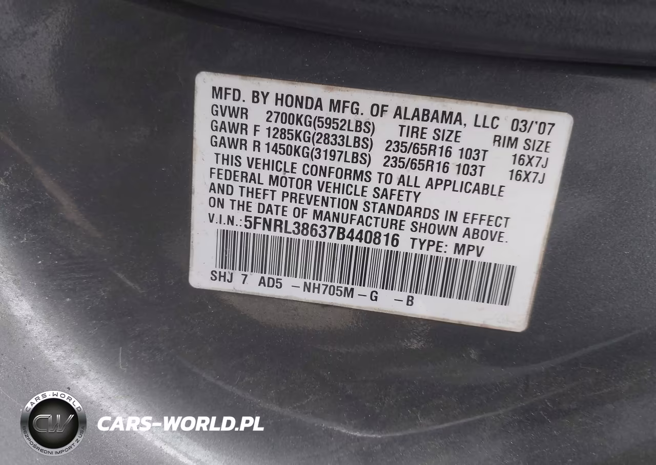 2007 Honda Odyssey Ex-L VIN:5FNRL38637B440816 - 9
