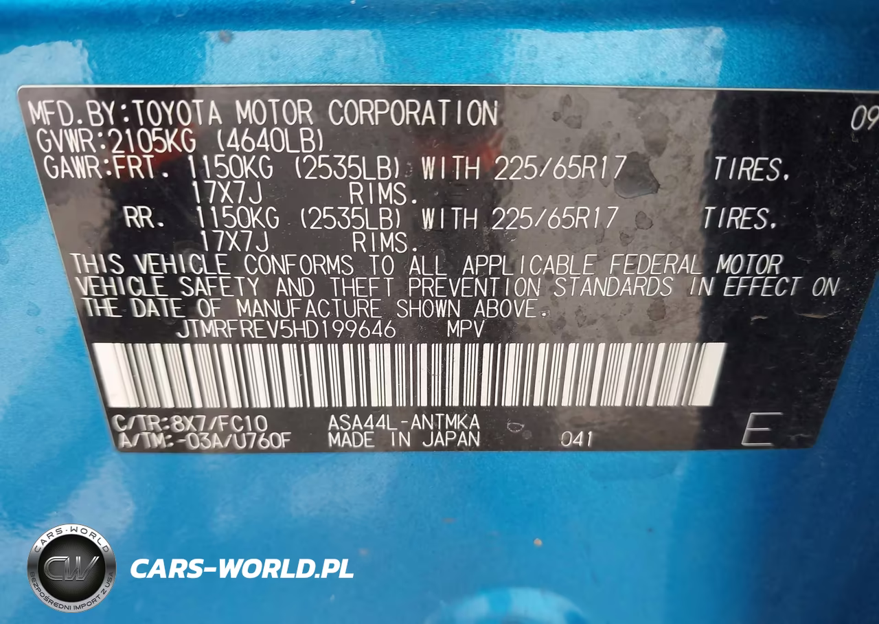 2017 Toyota Rav4 Xle VIN:JTMRFREV5HD199646 - 9