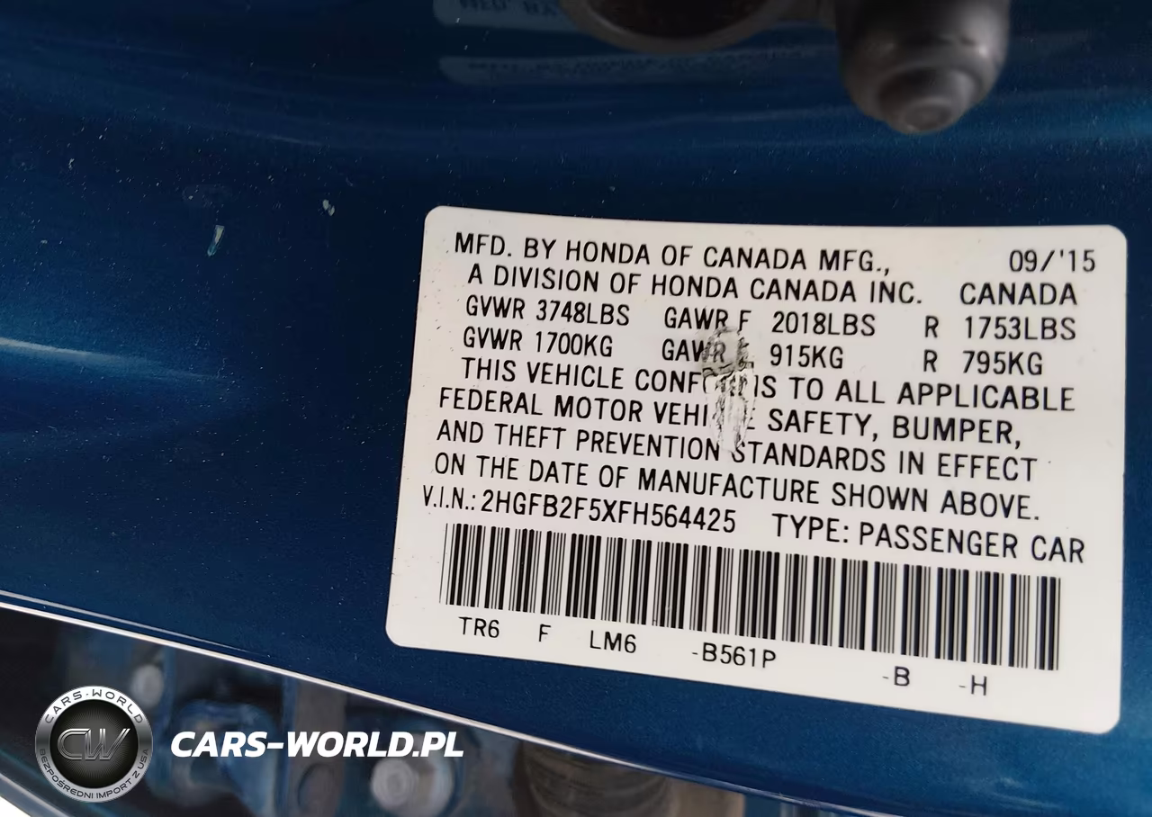 2015 Honda Civic Lx VIN:2HGFB2F5XFH564425 - 9