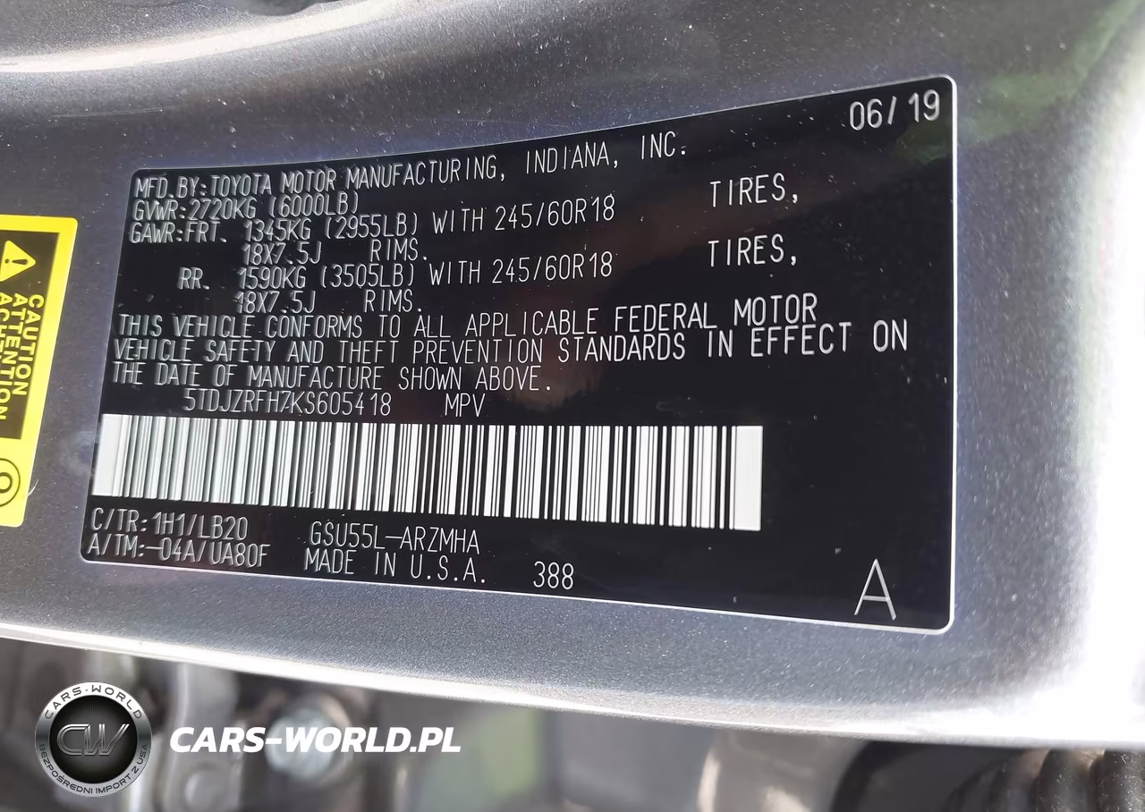 2019 Toyota Highlander Xle VIN:5TDJZRFH7KS605418 - 9