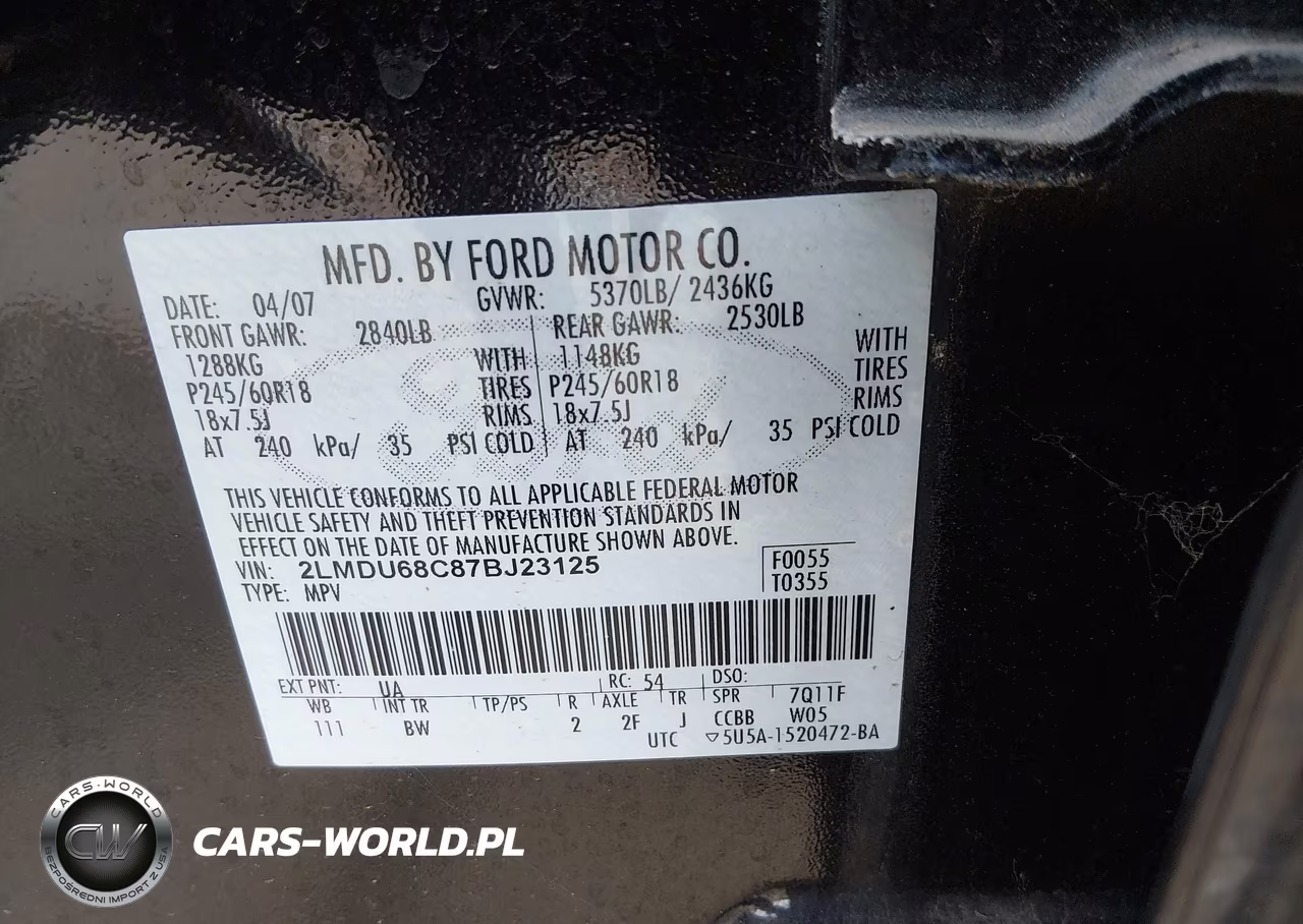 2007 Lincoln Mkx VIN:2LMDU68C87BJ23125 - 9