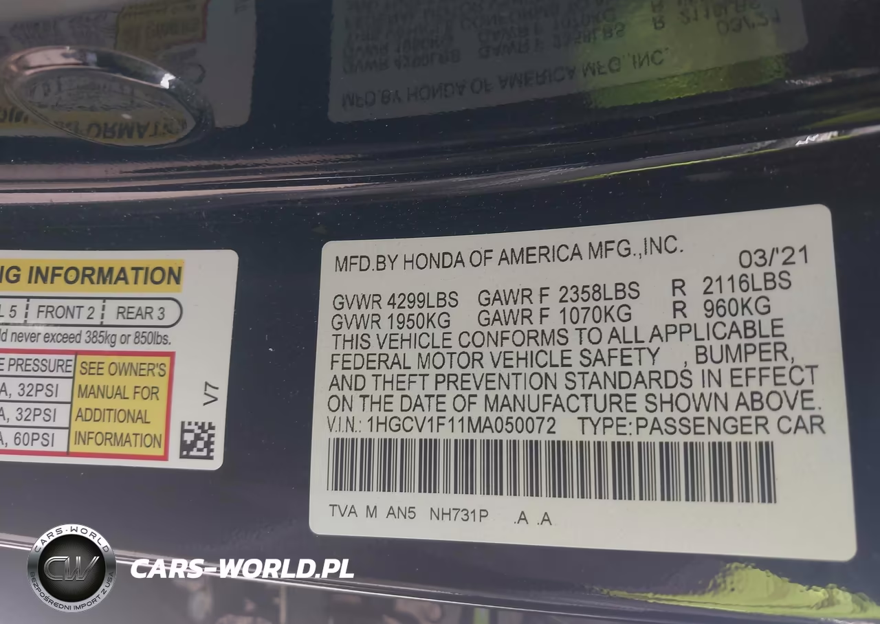 2021 Honda Accord Lx VIN:1HGCV1F11MA050072 - 9