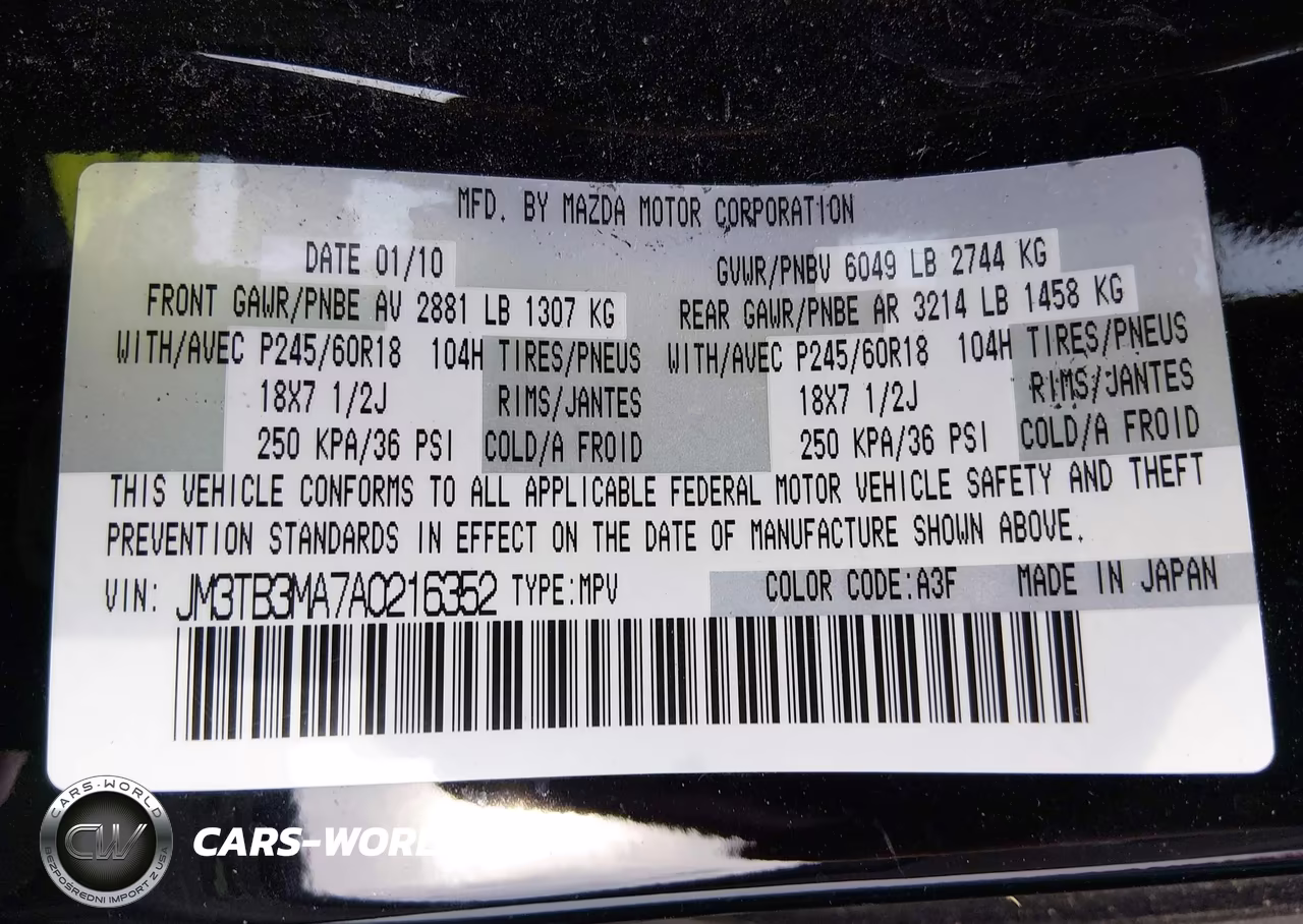2010 Mazda Cx-9 Touring VIN:JM3TB3MA7A0216352 - 9