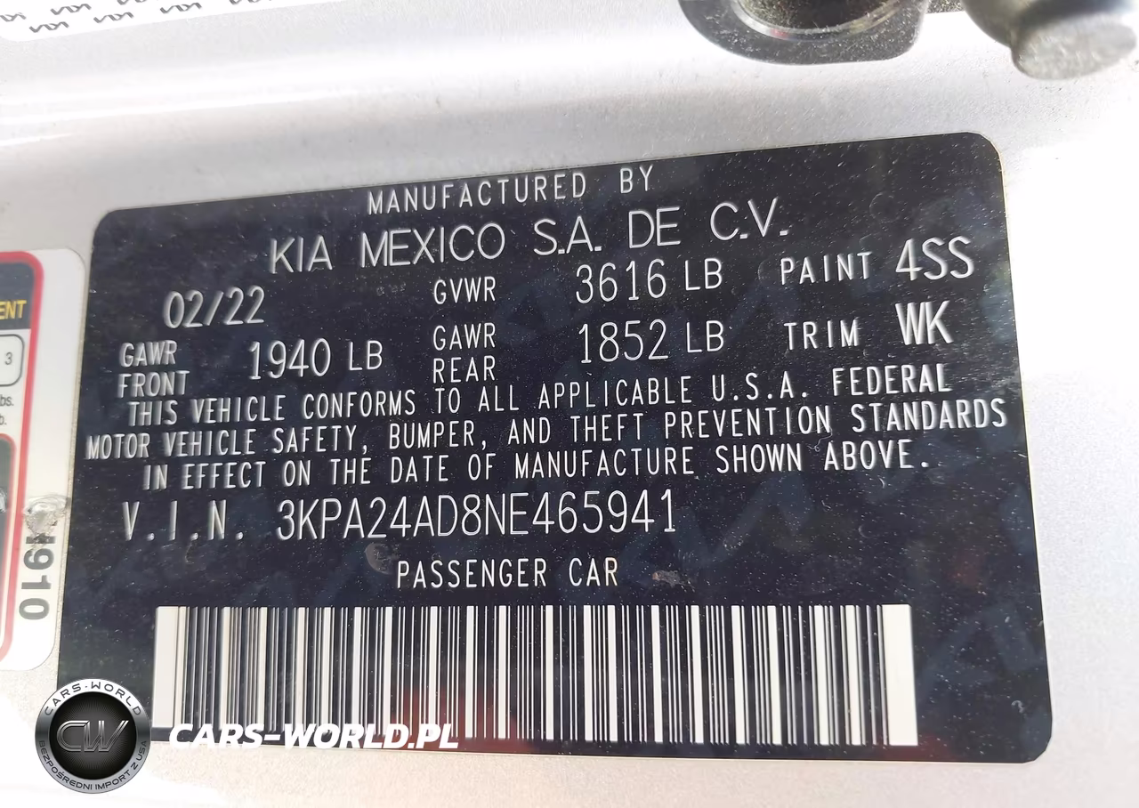2022 Kia Rio Lx VIN:3KPA24AD8NE465941 - 9