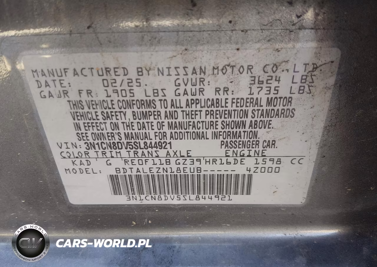 2025 Nissan Versa 1.6 S VIN:3N1CN8DV5SL844921 - 9