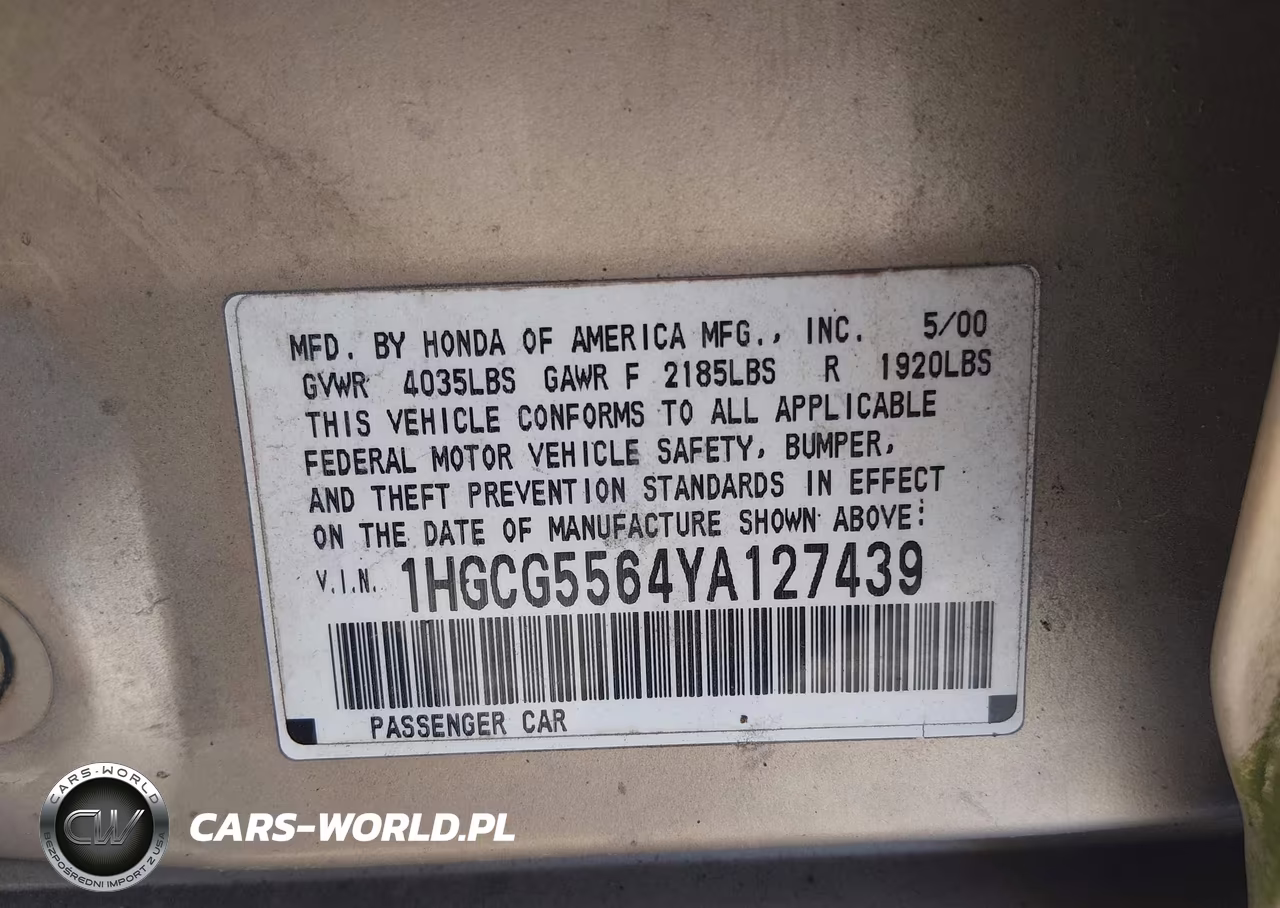 2000 Honda Accord 2.3 Ex VIN:1HGCG5564YA127439 - 9
