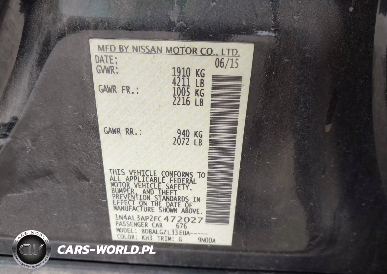2015 Nissan Altima 2.5-2.5 S-2.5 Sl-2.5 Sv VIN:1N4AL3AP2FC472027 - 9