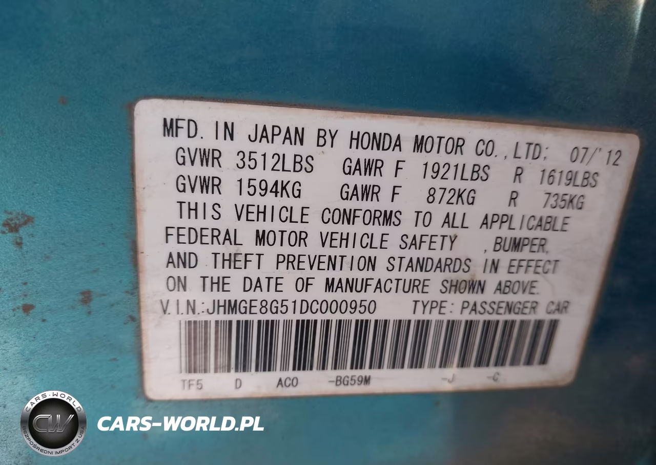 2013 Honda Fit Sport VIN:JHMGE8G51DC000950 - 9