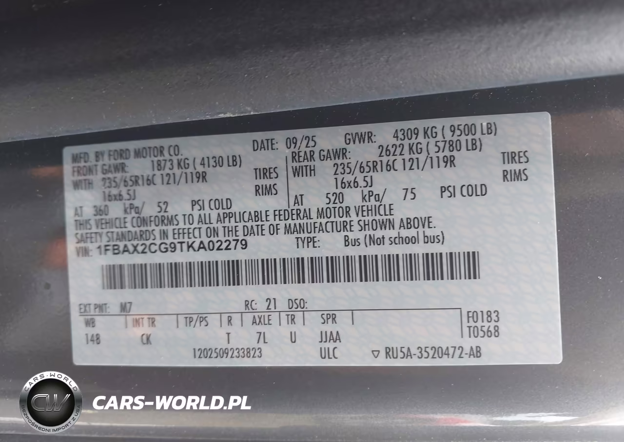 2026 Ford Transit-350 Passenger Van Xlt VIN:1FBAX2CG9TKA02279 - 9