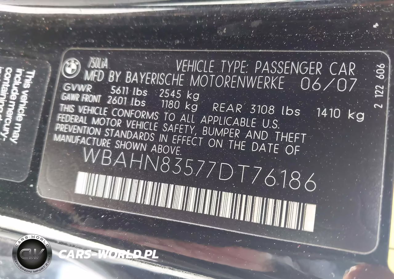 2007 BMW 750Li VIN:WBAHN83577DT76186 - 9