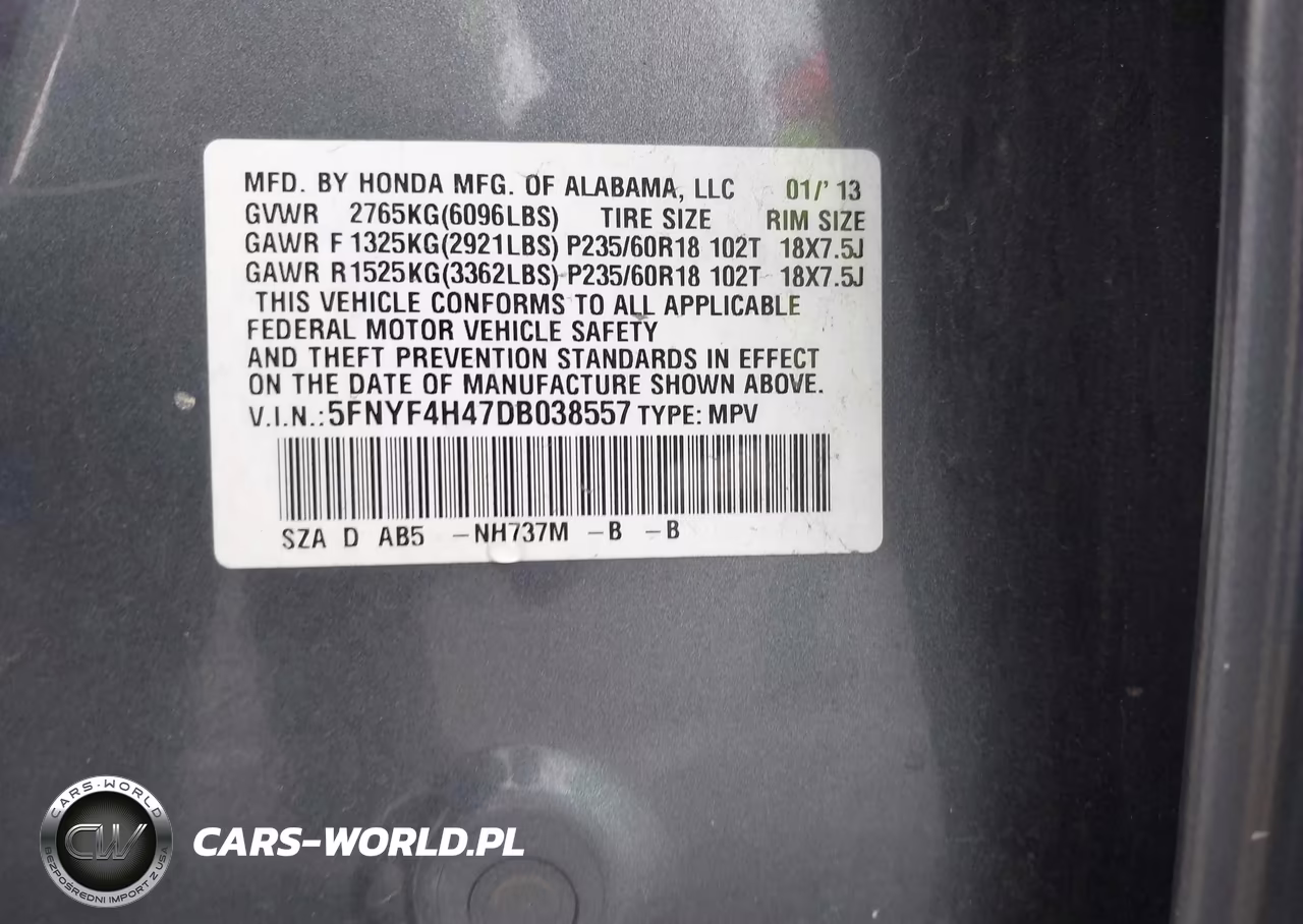 2013 Honda Pilot Ex VIN:5FNYF4H47DB038557 - 9