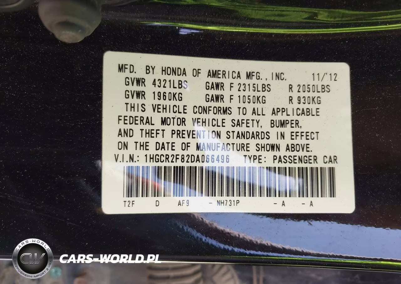 2013 Honda Accord Ex-L VIN:1HGCR2F82DA066496 - 9