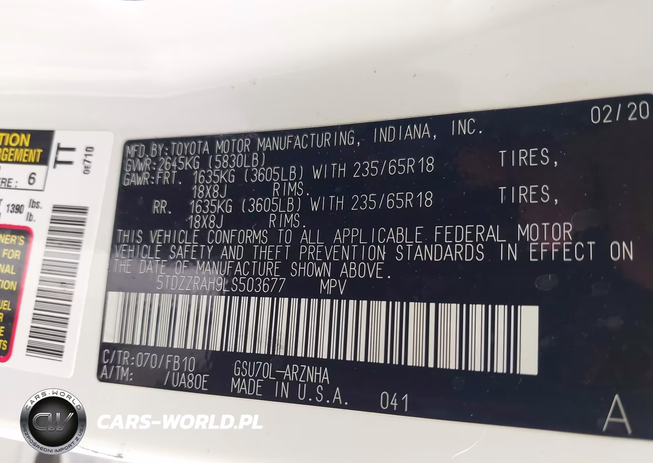2020 Toyota Highlander Le VIN:5TDZZRAH9LS503677 - 9