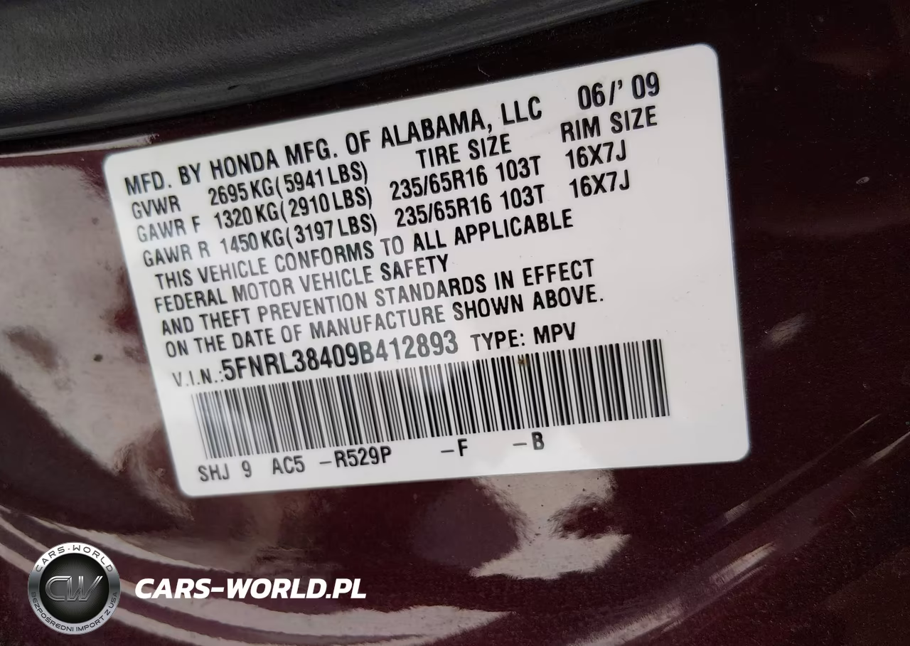 2009 Honda Odyssey Ex VIN:5FNRL38409B412893 - 9