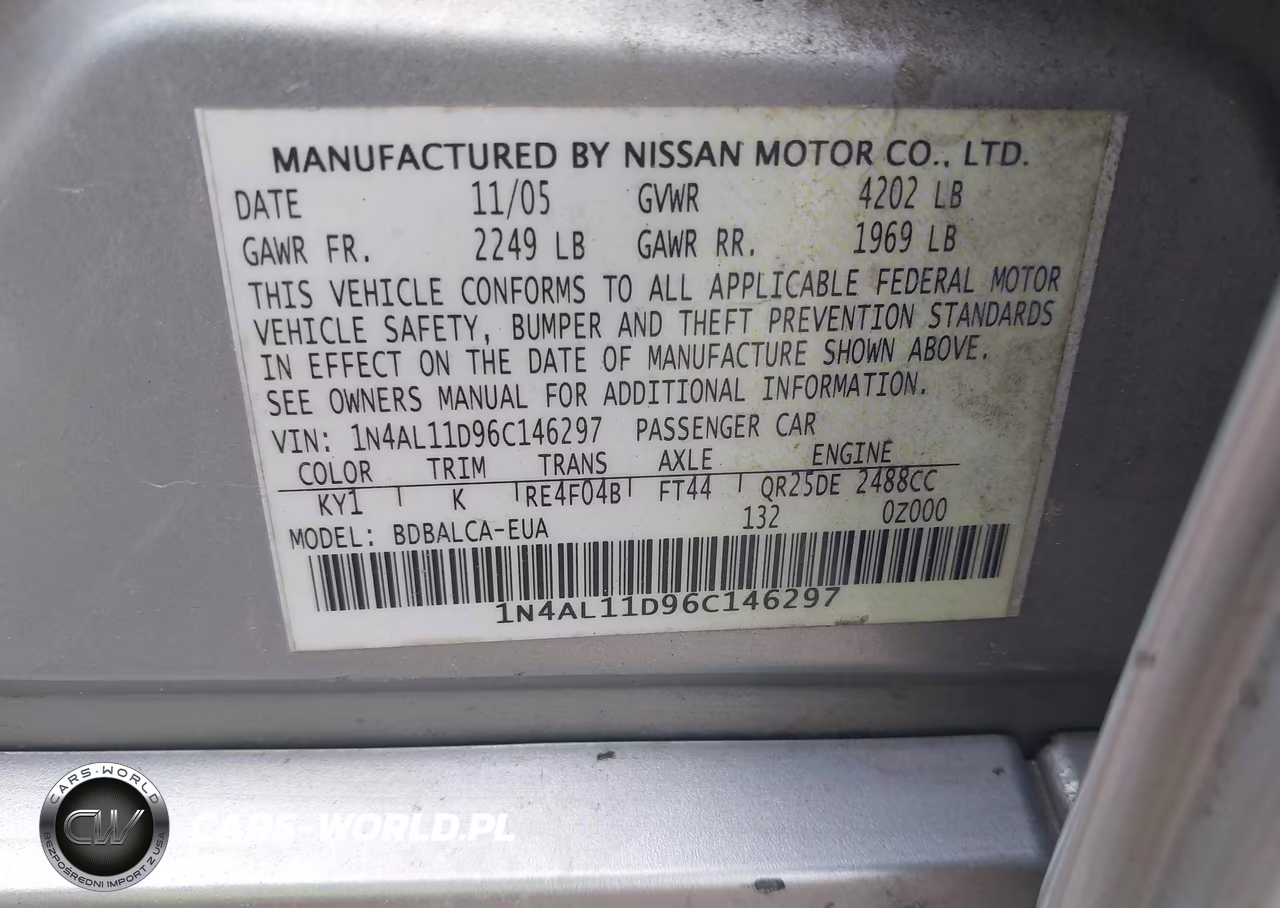2006 Nissan Altima 2.5 S VIN:1N4AL11D96C146297 - 9