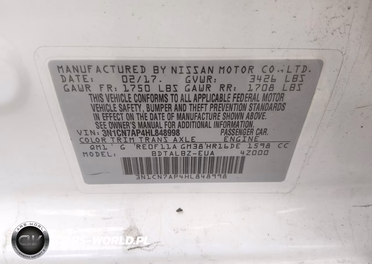 2017 Nissan Versa 1.6 Sv VIN:3N1CN7AP4HL848998 - 9