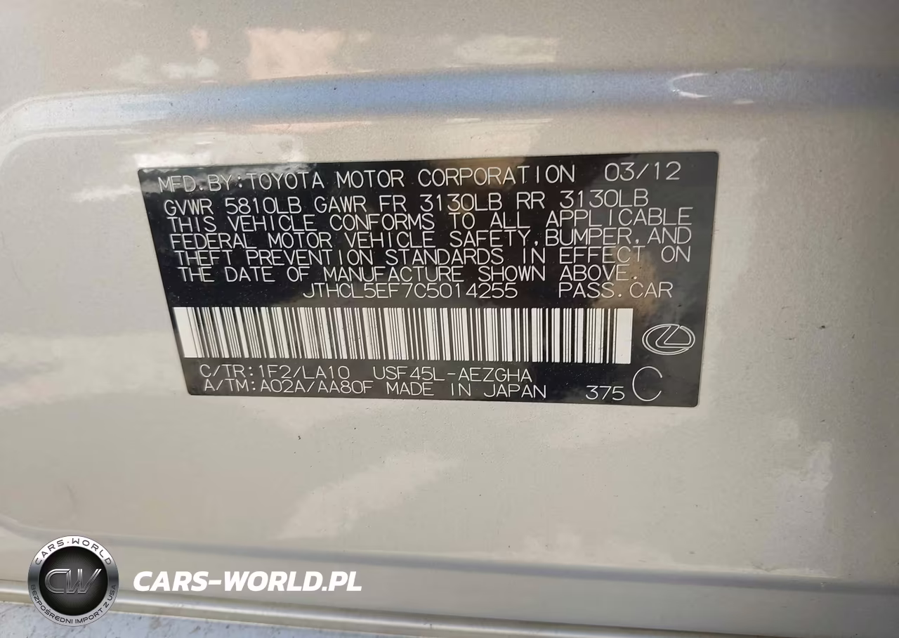 2012 Lexus Ls 460 VIN:JTHCL5EF7C5014255 - 9