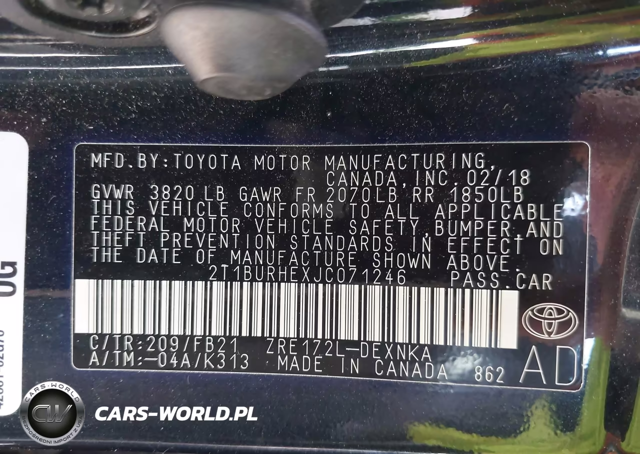 2018 Toyota Corolla Le VIN:2T1BURHEXJC071246 - 9