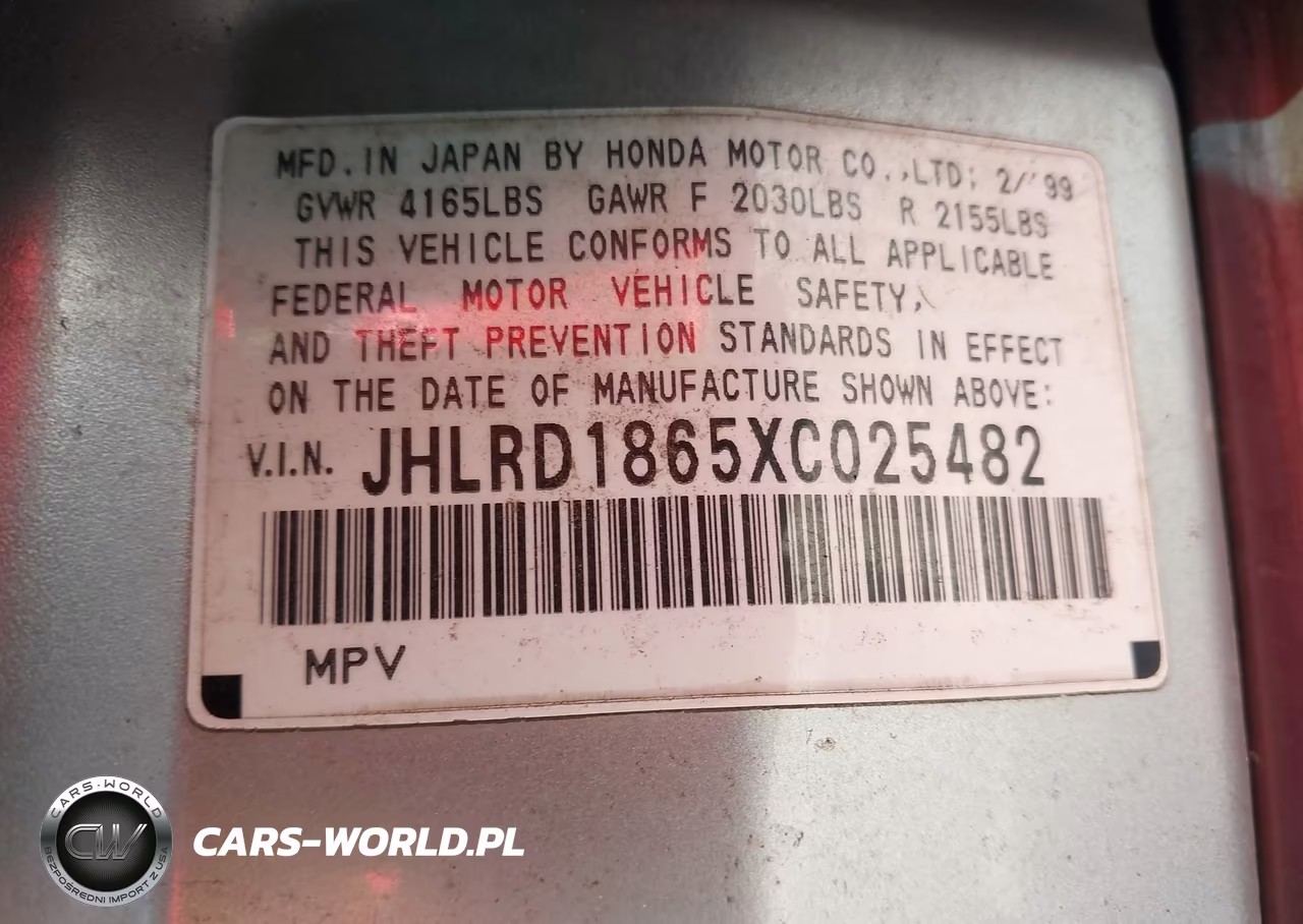 1999 Honda Cr-V Ex VIN:JHLRD1865XC025482 - 9