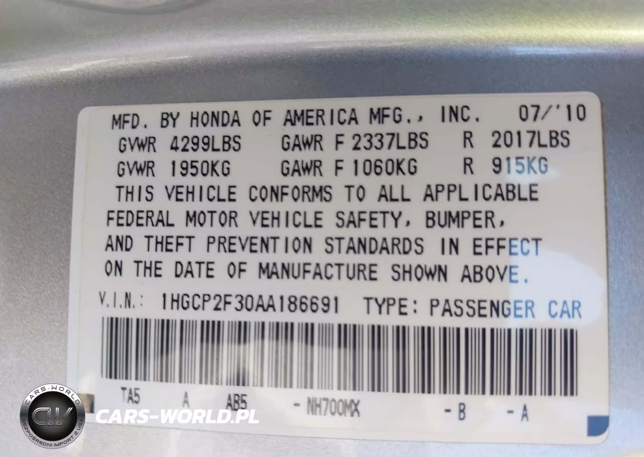 2010 Honda Accord 2.4 Lx VIN:1HGCP2F30AA186691 - 9