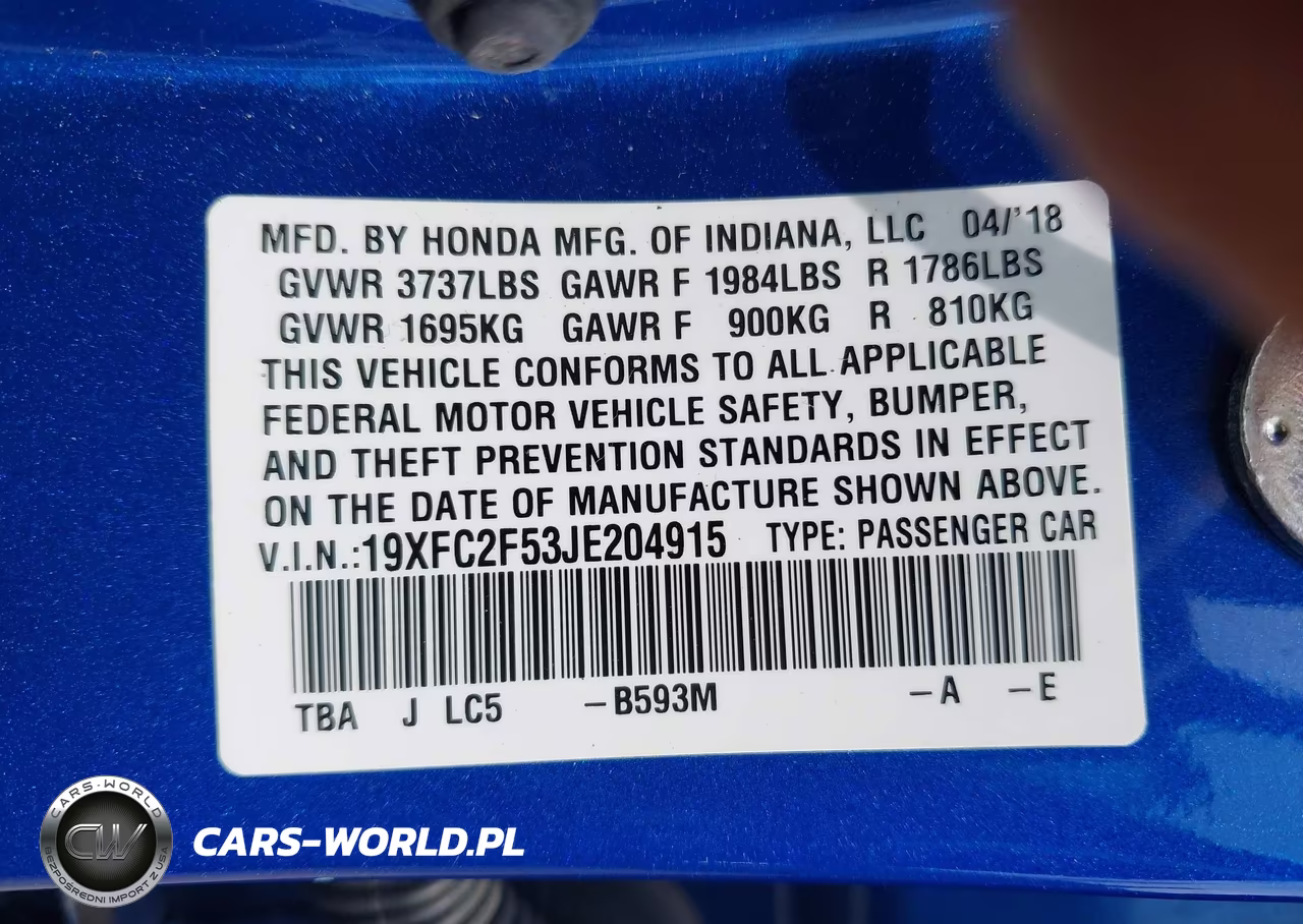 2018 Honda Civic Lx VIN:19XFC2F53JE204915 - 9