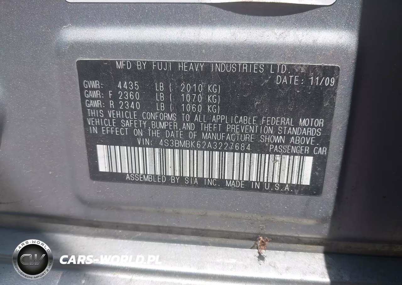 2010 Subaru Legacy 2.5I Limited VIN:4S3BMBK62A3227684 - 9