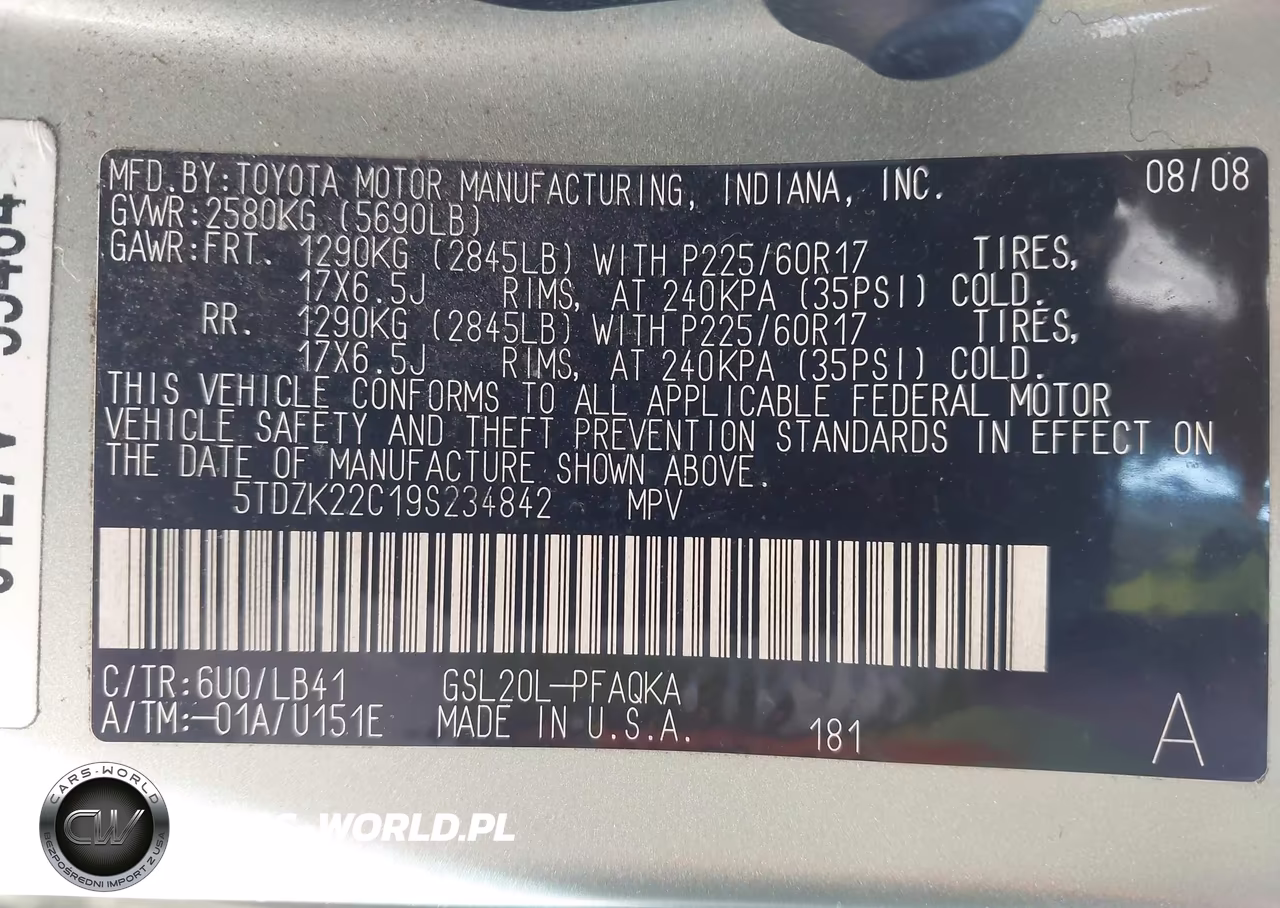 2009 Toyota Sienna Xle VIN:5TDZK22C19S234842 - 9
