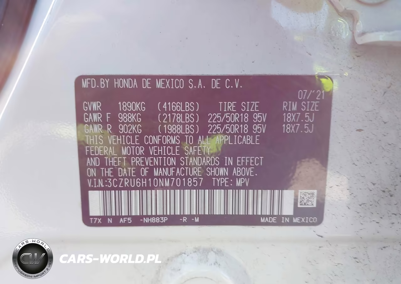 2022 Honda Hr-V Awd Sport VIN:3CZRU6H10NM701857 - 9