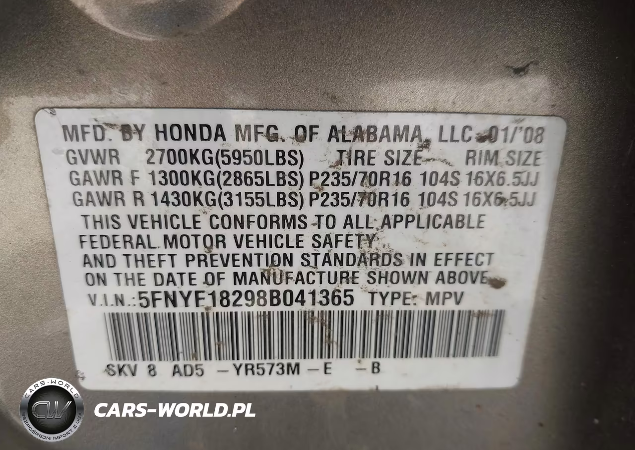 2008 Honda Pilot Vp VIN:5FNYF18298B041365 - 9