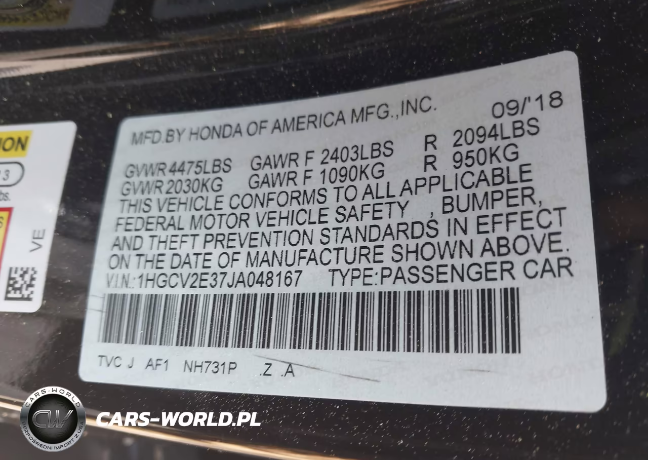 2018 Honda Accord Sport 2.0T VIN:1HGCV2E37JA048167 - 7