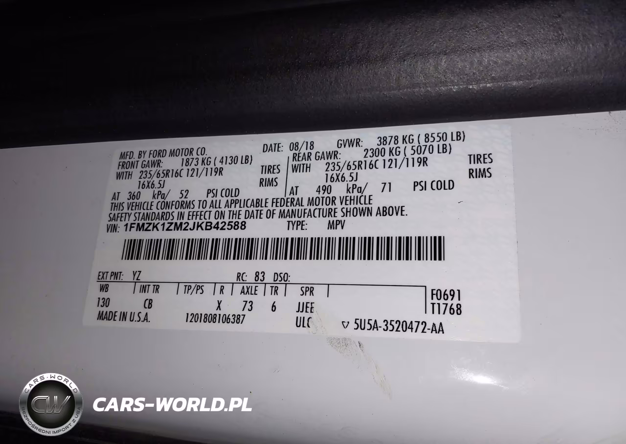 2018 Ford Transit-150 Xl VIN:1FMZK1ZM2JKB42588 - 9