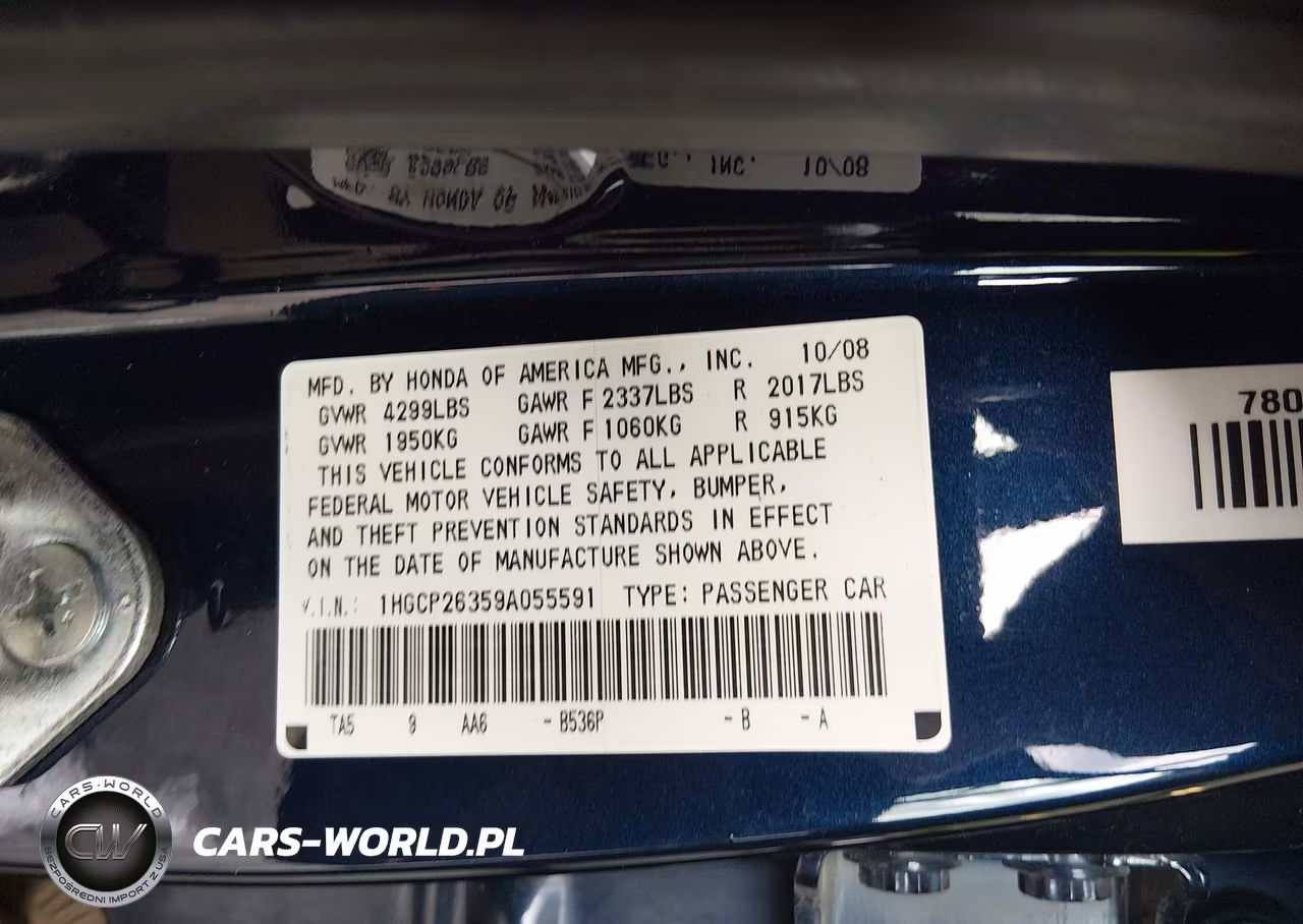2009 Honda Accord 2.4 Lx VIN:1HGCP26359A055591 - 9